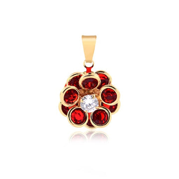 18K Gold Layered Oro Laminado Clear Cubic Zirconia Center with Assorted Rhinestone Flower Design Pendant 31.0079/3/6/30/92